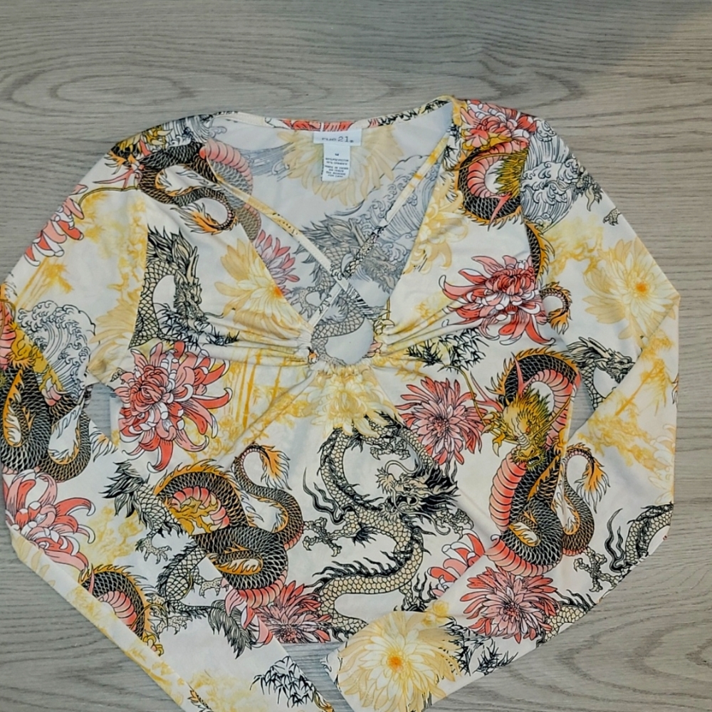rue 21 m dragon long sleeve crop top